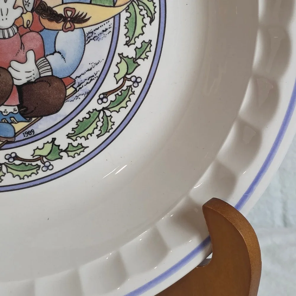 Vintage 1989 Watkins Country Kids Snow Magic Ceramic Pie Plate Recipe Backside